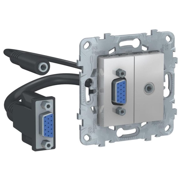 Розетка Systeme Electric UNICA NEW HD15+Minijack, алюминий NU593230 Розетка Systeme Electric UNICA NEW HD15+Minijack, алюминий NU593230