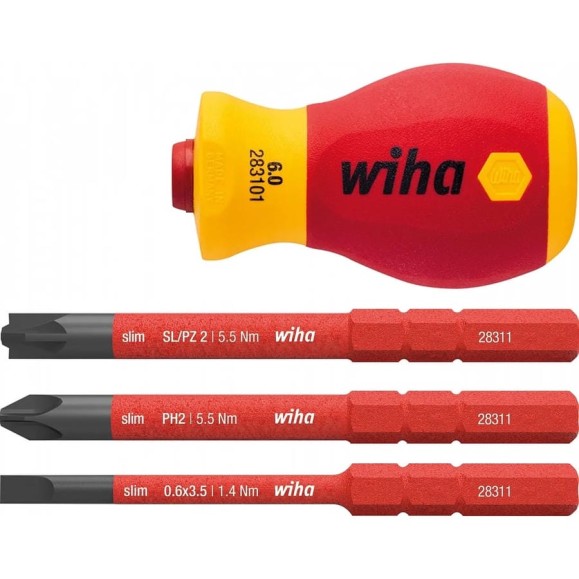 Набор отверток с держателем бит Wiha 41230 electric slimVario Stubby, 4 предмета wih41230