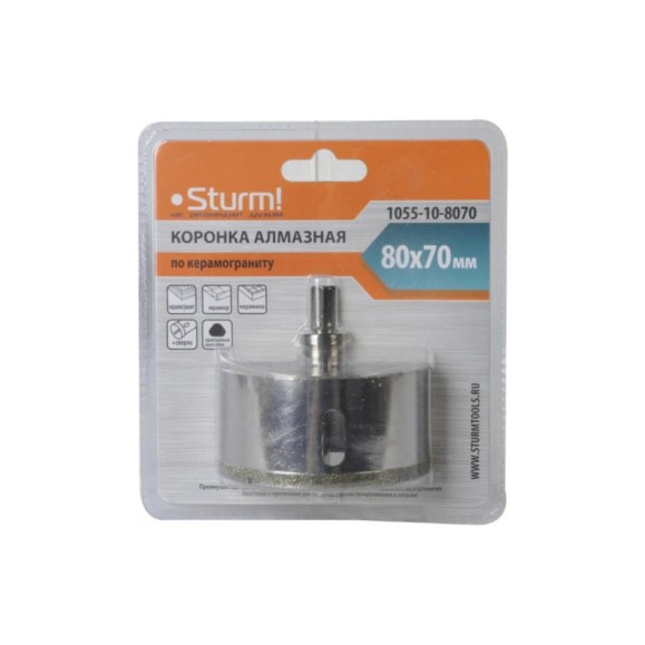 Коронка алмазная (80х70 мм; хв-к с проточкой) Sturm 1055-10-8070 Коронка алмазная (80х70 мм; хв-к с проточкой) Sturm 1055-10-8070