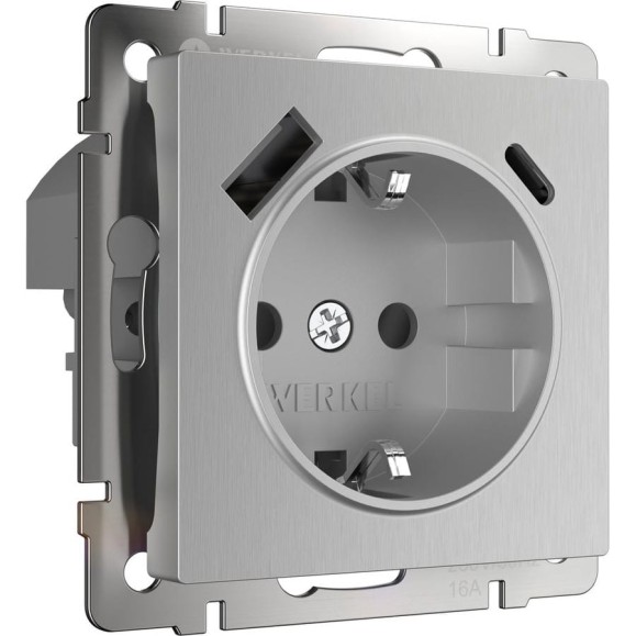 Розетка с заземлением и шторками и USB тип A+C WERKEL W1171709 серебряный рифленый a056277 Розетка с заземлением и шторками и USB тип A+C WERKEL W1171709 серебряный рифленый a056277