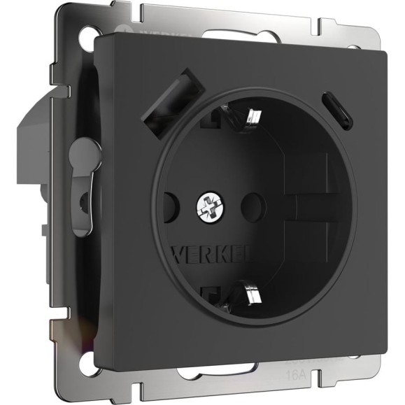 Розетка с заземлением и шторками и USB тип A+C WERKEL W1171708 черный a056275 Розетка с заземлением и шторками и USB тип A+C WERKEL W1171708 черный a056275