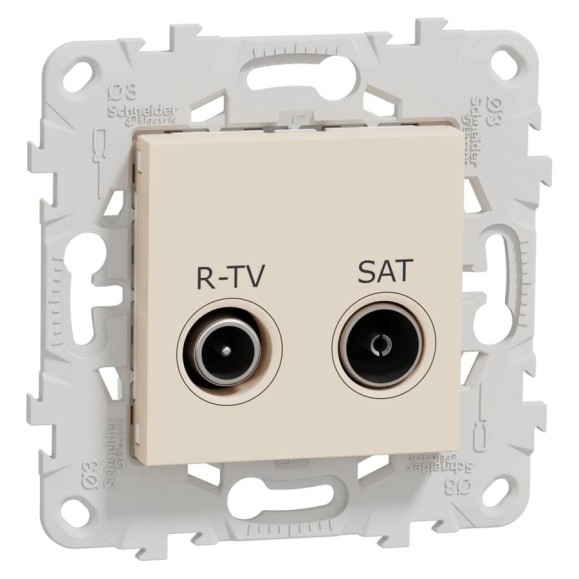 Проходная розетка Systeme Electric Unica New Бежевый R-TV/SAT NU545644 Проходная розетка Systeme Electric Unica New Бежевый R-TV/SAT NU545644