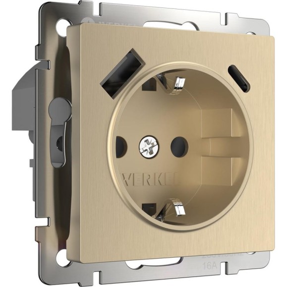 Розетка с заземлением, шторками и USB тип A+C WERKEL W1171710 шампань рифленый a056276 Розетка с заземлением, шторками и USB тип A+C WERKEL W1171710 шампань рифленый a056276