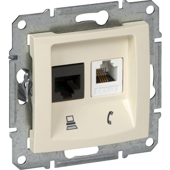 2-ая телефонная + компьютерная розетка Systeme Electric Sedna Бежевый кат.5е UTP RJ11+RJ45 SE SDN5100147