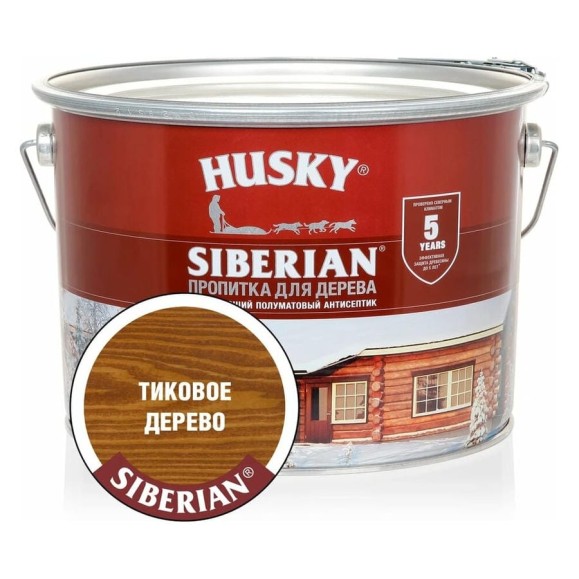 Декоративная пропитка-антисептик для дерева HUSKY SIBERIAN полуматовая тиковое дерево 9 л 28839