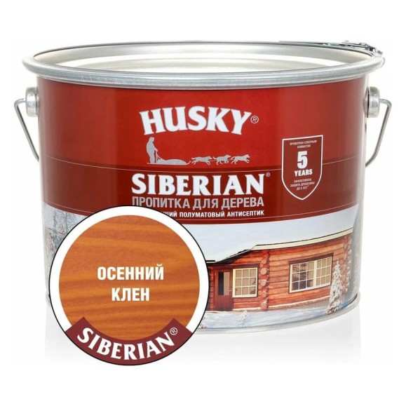 Декоративная пропитка-антисептик HUSKY SIBERIAN для дерева полуматовая осенний клен 9 л 28830 Декоративная пропитка-антисептик HUSKY SIBERIAN для дерева полуматовая осенний клен 9 л 28830