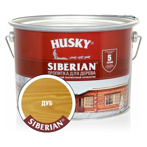 Декоративная пропитка-антисептик HUSKY SIBERIAN для дерева полуматовая дуб 9 л 28815 Декоративная пропитка-антисептик HUSKY SIBERIAN для дерева полуматовая дуб 9 л 28815