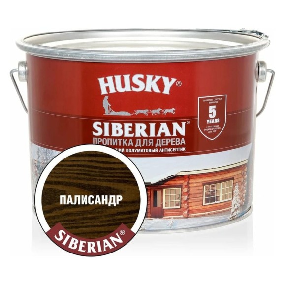 Декоративная пропитка-антисептик HUSKY SIBERIAN для дерева полуматовая палисандр 9 л 28833 Декоративная пропитка-антисептик HUSKY SIBERIAN для дерева полуматовая палисандр 9 л 28833
