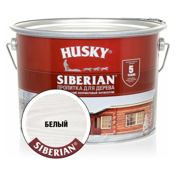 Декоративная пропитка-антисептик HUSKY SIBERIAN для дерева полуматовая белый 9 л 28809 Декоративная пропитка-антисептик HUSKY SIBERIAN для дерева полуматовая белый 9 л 28809