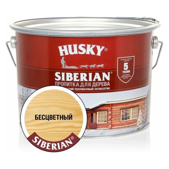 Декоративная пропитка-антисептик для дерева HUSKY SIBERIAN полуматовая бесцветный 9 л 28812