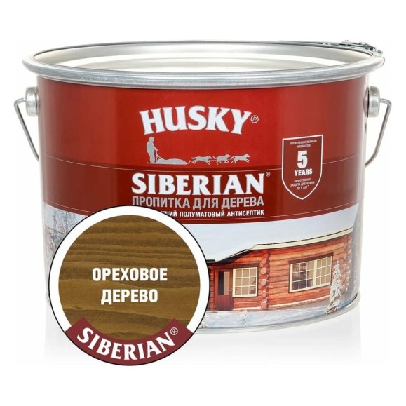 Декоративная пропитка-антисептик HUSKY SIBERIAN для дерева полуматовая ореховое дерево 9 л 28827 Декоративная пропитка-антисептик HUSKY SIBERIAN для дерева полуматовая ореховое дерево 9 л 28827