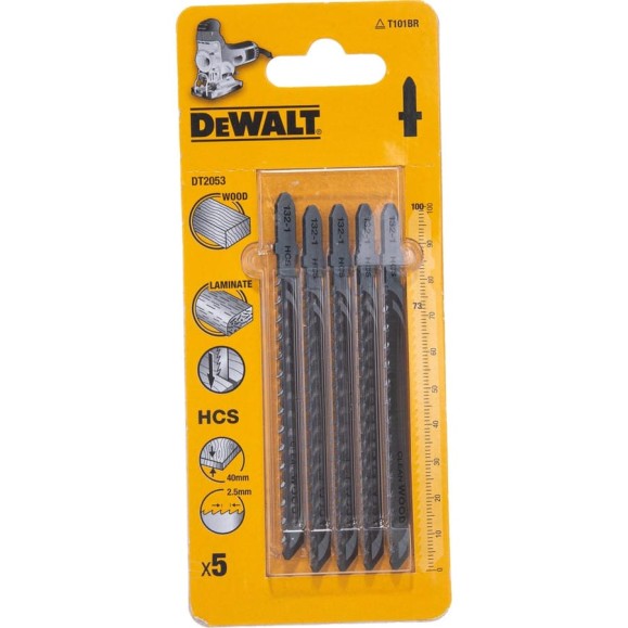 Пилки для лобзика по дереву (100 мм; шаг зубьев 2.5 мм) 5 шт. DEWALT DT 2053 Пилки для лобзика по дереву (100 мм; шаг зубьев 2.5 мм) 5 шт. DEWALT DT 2053