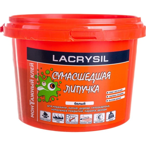 Клей универсальный монтажный Сумасшедшая липучка белый 1 кг LACRYSIL 12 Клей универсальный монтажный Сумасшедшая липучка белый 1 кг LACRYSIL 12