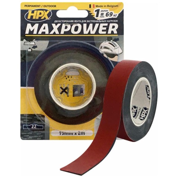 Двухсторонняя лента HPX OT1902 MAXPOWER 19 мм х 2 м, черная 4820219500391 Двухсторонняя лента HPX OT1902 MAXPOWER 19 мм х 2 м, черная 4820219500391