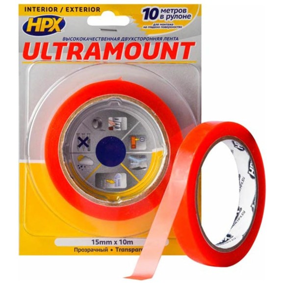 Двухсторонняя лента HPX UM1510 ULTRA MOUNT 15 мм х 10 м, прозрачная 5425014228359 Двухсторонняя лента HPX UM1510 ULTRA MOUNT 15 мм х 10 м, прозрачная 5425014228359