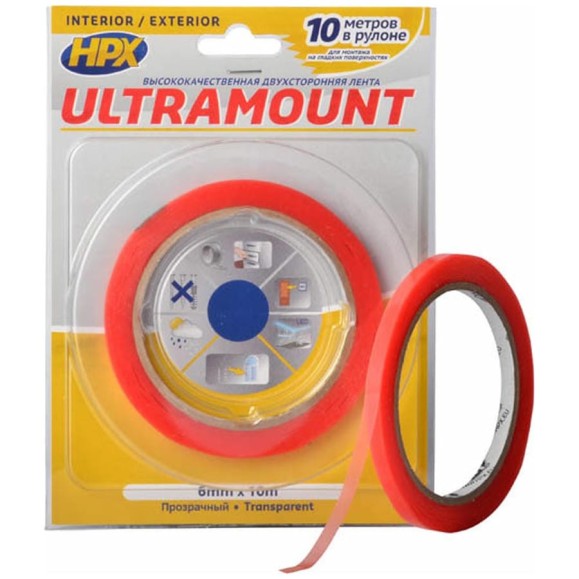Двухсторонняя лента HPX UM0610 ULTRA MOUNT 6 мм х 10 м прозрачная 5425014228335 Двухсторонняя лента HPX UM0610 ULTRA MOUNT 6 мм х 10 м прозрачная 5425014228335