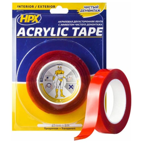 Двухсторонняя лента HPX TT2505 ACRYLIC TAPE 25 мм х 5 м, прозрачная 5425014227697 Двухсторонняя лента HPX TT2505 ACRYLIC TAPE 25 мм х 5 м, прозрачная 5425014227697