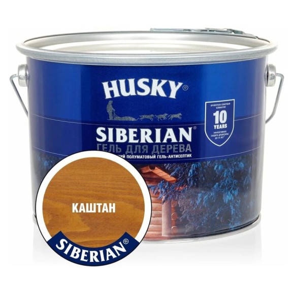 Гель-антисептик для дерева HUSKY SIBERIAN полуматовый каштан 9 л 25300 Гель-антисептик для дерева HUSKY SIBERIAN полуматовый каштан 9 л 25300
