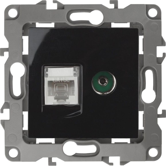Комбинированная розетка ЭРА 12-3110-06 RJ45 TV, IP20, 12, чёрный Б0027446 Комбинированная розетка ЭРА 12-3110-06 RJ45 TV, IP20, 12, чёрный Б0027446