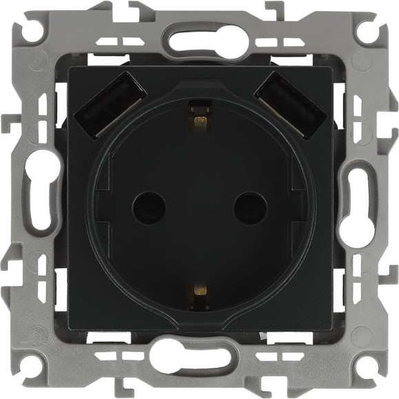 Розетка ЭРА Elegance 14410905, 2PE, 16A/250В, шторки, с 2xUSB 5В/3А, антрацит 10/100/2000 Б0047871 Розетка ЭРА Elegance 14410905, 2PE, 16A/250В, шторки, с 2xUSB 5В/3А, антрацит 10/100/2000 Б0047871