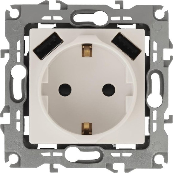 Розетка ЭРА Elegance 14410902, 2PE, 16A/250В, шторки, с 2xUSB 5В/3А, слоновая кость 10/100/2000 Б0047868 Розетка ЭРА Elegance 14410902, 2PE, 16A/250В, шторки, с 2xUSB 5В/3А, слоновая кость 10/100/2000 Б0047868