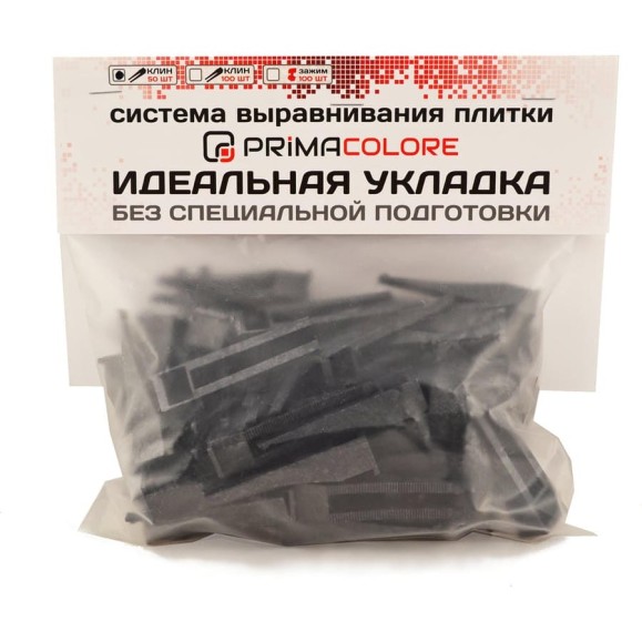 Система выравнивания плитки СВП (50 шт; клинья; пакет ПЭНД) PRIMOCOLOR K-1050 Система выравнивания плитки СВП (50 шт; клинья; пакет ПЭНД) PRIMOCOLOR K-1050