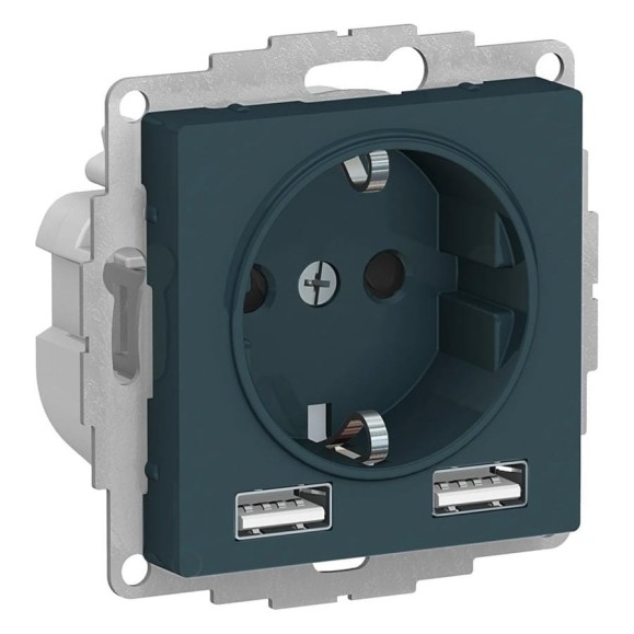 Розетка SO + USB Systeme Electric AtlasDesign Изумруд A+A, 5В/2,4 А, 2x5В/1,2 А SE ATN000830