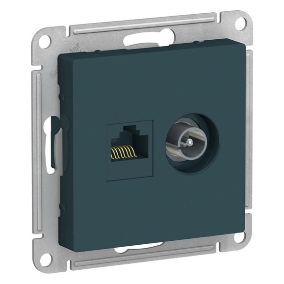 Двойная розетка компьютерная+ТВ Systeme Electric AtlasDesign Изумруд, RJ45+TV, кат.5E SE ATN000889 Двойная розетка компьютерная+ТВ Systeme Electric AtlasDesign Изумруд, RJ45+TV, кат.5E SE ATN000889