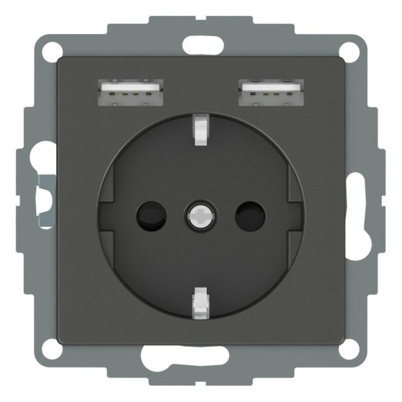 Розетка Schuko с 2 USB Systeme Electric Merten SM Aquain IP44 Антрацит SE MTN2366-0414