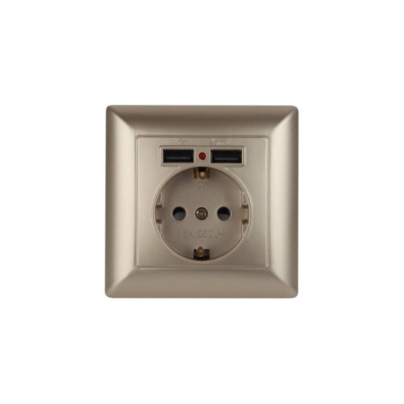 Розетка Intro Solo с заземл P+E Schuko со шторками, 16А-250В + 2хUSB, IP20, СУ, шампань, Б0053716 Розетка Intro Solo с заземл P+E Schuko со шторками, 16А-250В + 2хUSB, IP20, СУ, шампань, Б0053716