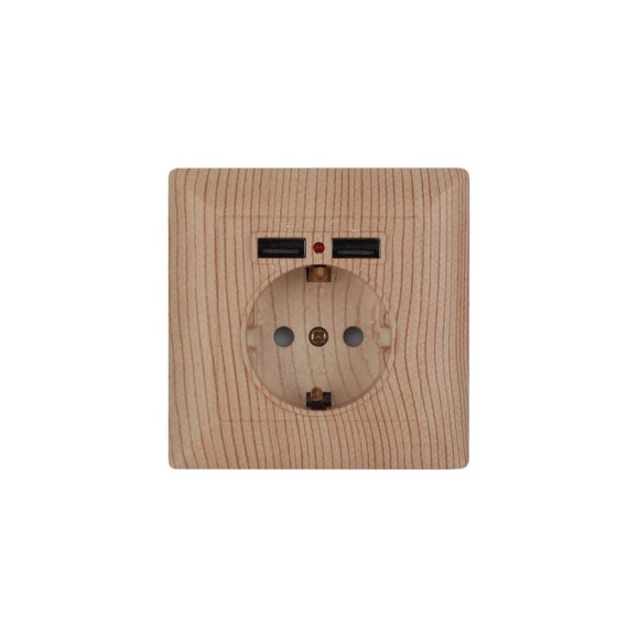 Розетка Intro Solo с заземлением P+E Schuko со шторками, 16А-250В + 2хUSB, IP20, СУ, сосна, Б0053720 Розетка Intro Solo с заземлением P+E Schuko со шторками, 16А-250В + 2хUSB, IP20, СУ, сосна, Б0053720