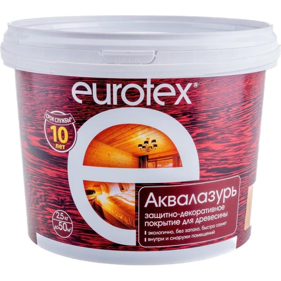 Защитно-декоративное покрытие для древесины Eurotex Аквалазурь калужница, полуглянцевое, 2.5 кг 19960 Защитно-декоративное покрытие для древесины Eurotex Аквалазурь калужница, полуглянцевое, 2.5 кг 19960