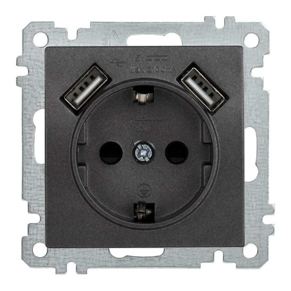 Розетка IEK РЮш10-1-Б с з/к с з/ш 16А USBх2 2,1А BOLERO антрацит ERB14-K95-16-U2 Розетка IEK РЮш10-1-Б с з/к с з/ш 16А USBх2 2,1А BOLERO антрацит ERB14-K95-16-U2