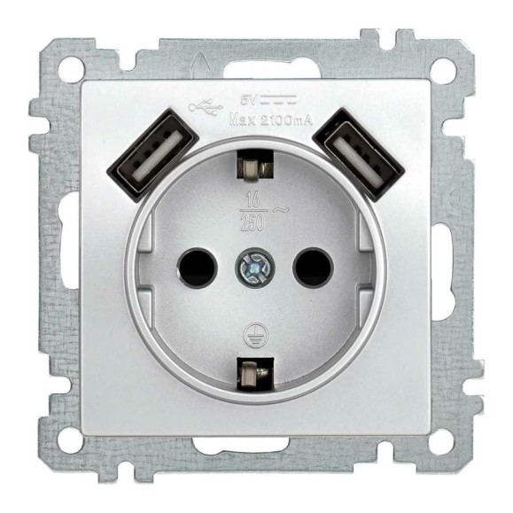 Розетка IEK РЮш10-1-Б с з/к с з/ш 16А USBх2 2,1А BOLERO серебристая ERB14-K23-16-U2 Розетка IEK РЮш10-1-Б с з/к с з/ш 16А USBх2 2,1А BOLERO серебристая ERB14-K23-16-U2