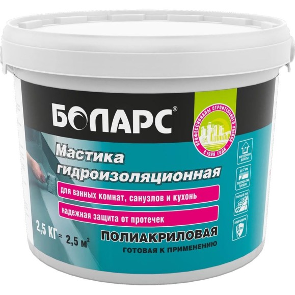Гидроизоляционная мастика БОЛАРС полиакриловая, 2.5 кг 00000039715 Гидроизоляционная мастика БОЛАРС полиакриловая, 2.5 кг 00000039715