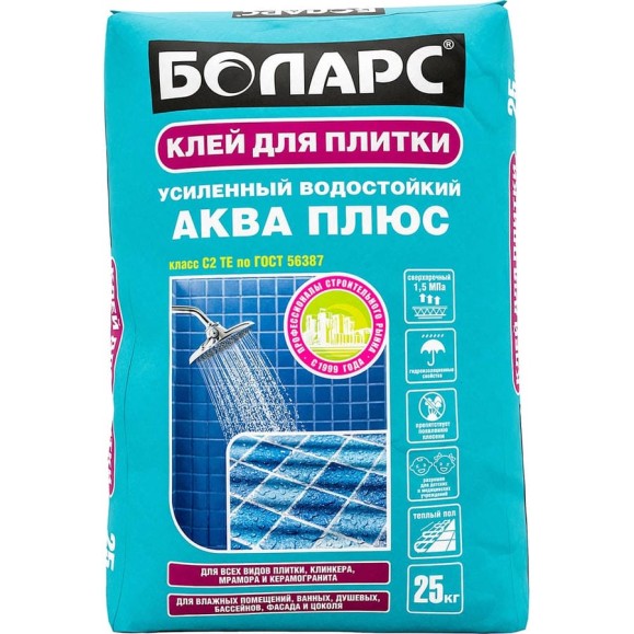 Клей для плитки БОЛАРС АКВА ПЛЮС 25 кг, класс C2TE 00000003735 Клей для плитки БОЛАРС АКВА ПЛЮС 25 кг, класс C2TE 00000003735