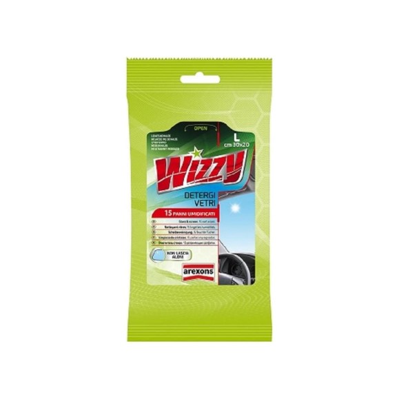 Салфетки для чистки стекол больших размеров AREXONS WIZZY DETERGI VETRI 6 LINGUE 15 шт. 1932M