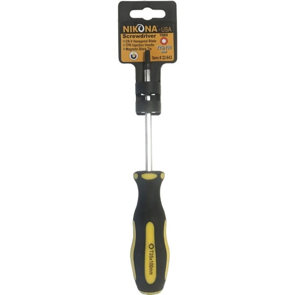 Отвертка NIKONA звездочка Torx Cr-V, T25x100 мм, шестигранная 22-643 Отвертка NIKONA звездочка Torx Cr-V, T25x100 мм, шестигранная 22-643