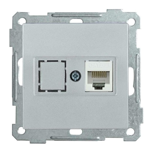 Компьютерная розетка IEK BOLERO РК10-1-Б RJ45, Cat 5e, серебро EKB15-01-K23