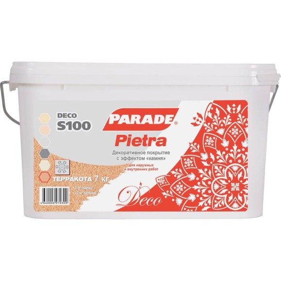 Декоративное покрытие PARADE DECO Pietra S100 с эффектом камня, терракота, 7 кг 90003181505 Декоративное покрытие PARADE DECO Pietra S100 с эффектом камня, терракота, 7 кг 90003181505