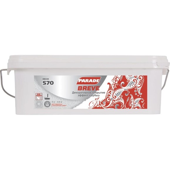 Декоративное покрытие PARADE DECO Breve S70 с эффектом мелкой шубы, белый, 4 кг Лк-00001282 Декоративное покрытие PARADE DECO Breve S70 с эффектом мелкой шубы, белый, 4 кг Лк-00001282