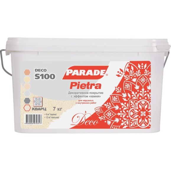 Декоративное покрытие PARADE DECO Pietra S100 с эффектом камня, кварц, 7 кг 90003181514 Декоративное покрытие PARADE DECO Pietra S100 с эффектом камня, кварц, 7 кг 90003181514