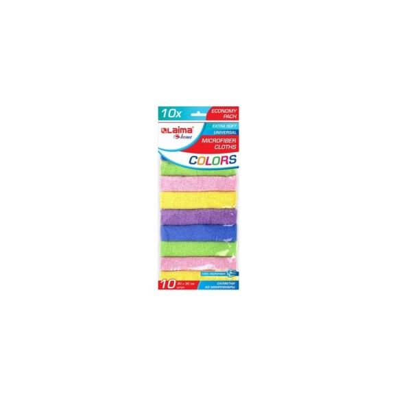 Салфетка из микрофибры LAIMA HOME MULTI COLOUR ECONOMY PACK 10 30x30 см, комплект 10 шт. 607794 Салфетка из микрофибры LAIMA HOME MULTI COLOUR ECONOMY PACK 10 30x30 см, комплект 10 шт. 607794