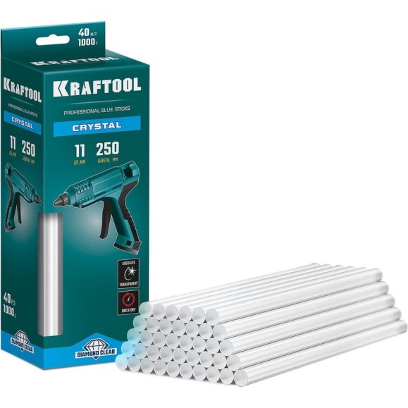 Кристально прозрачные клеевые стержни KRAFTOOL Crystal 40 шт, 11x250 мм 06846-40 Кристально прозрачные клеевые стержни KRAFTOOL Crystal 40 шт, 11x250 мм 06846-40