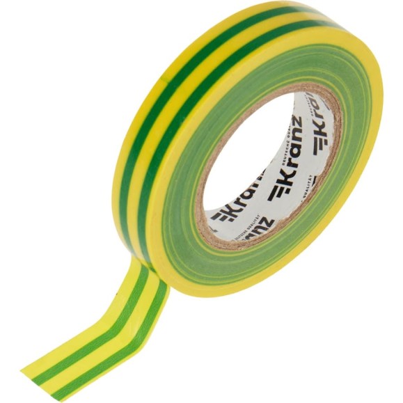 Изолента ПВХ KRANZ 0,13х15 мм, 25 м, желто-зеленая KR-09-2107