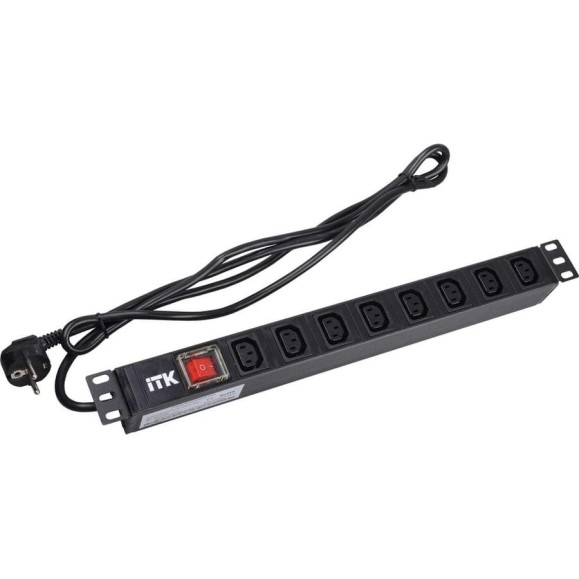 Розеточный блок IEK ITK PDU 8 розеток C13 с LED выкл,1U, шнур 2м вилка нем.ст PH12-8C131 Розеточный блок IEK ITK PDU 8 розеток C13 с LED выкл,1U, шнур 2м вилка нем.ст PH12-8C131