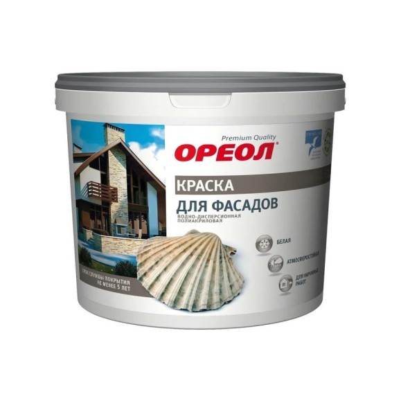 Краска для фасадов Ореол ВД (белая; атмосферостойкая; полиакриловая; для наружных работ; 13 кг) 5472 Краска для фасадов Ореол ВД (белая; атмосферостойкая; полиакриловая; для наружных работ; 13 кг) 5472