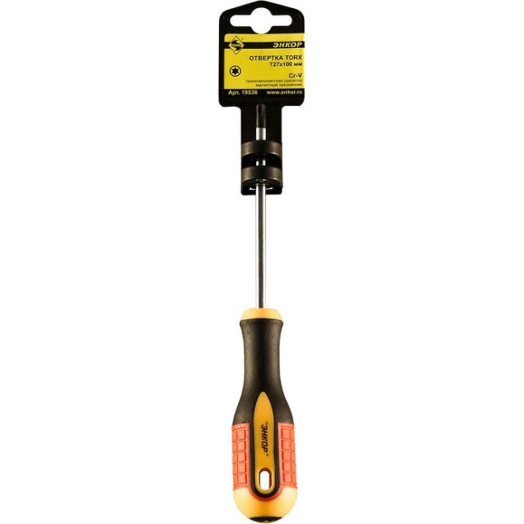 Отвертка Энкор Torx T27x100мм трех комп рук 19536 Отвертка Энкор Torx T27x100мм трех комп рук 19536