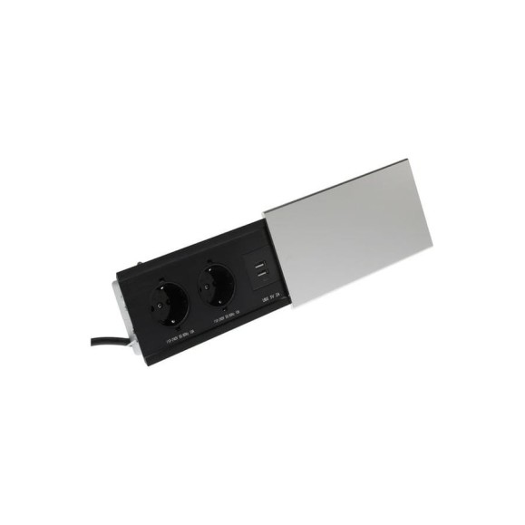 Розеточный блок в стол СИМАЛЕНД, сдвижная крышка, 10А, 2 розетки, 2xUSB, 2A, провод 1.8 м, серебристый 7451034 Розеточный блок в стол СИМАЛЕНД, сдвижная крышка, 10А, 2 розетки, 2xUSB, 2A, провод 1.8 м, серебристый 7451034