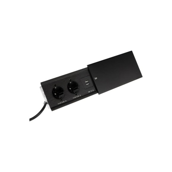 Розеточный блок в стол СИМАЛЕНД, сдвижная крышка, 10А, 2 розетки, 2xUSB, 2A, провод 1.8 м, черный 7451036 Розеточный блок в стол СИМАЛЕНД, сдвижная крышка, 10А, 2 розетки, 2xUSB, 2A, провод 1.8 м, черный 7451036